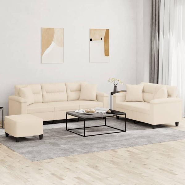 ARDEBO.de - 3-tlg. Sofagarnitur mit Kissen Beige Mikrofasergewebe