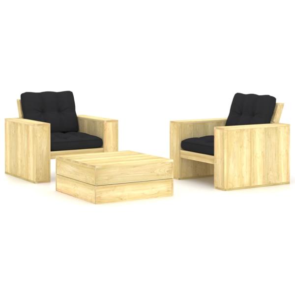ARDEBO.de - 3-tlg. Garten-Lounge-Set mit Kissen Kiefernholz Imprägniert