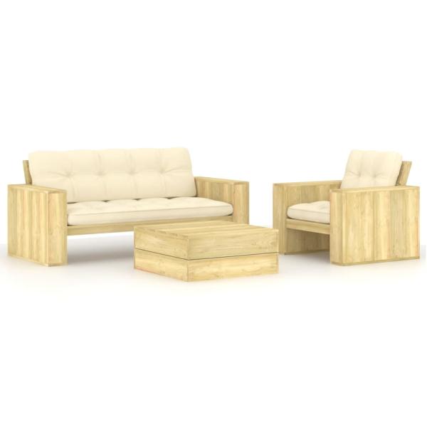 ARDEBO.de - 3-tlg. Garten-Lounge-Set mit Kissen Kiefernholz Imprägniert