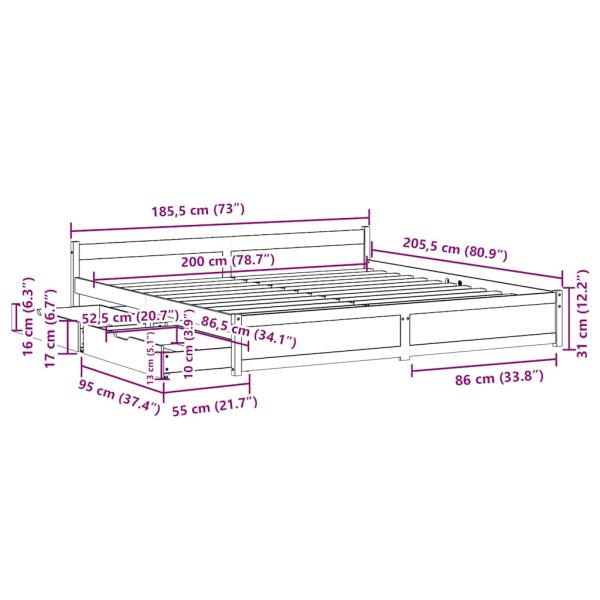 Massivholzbett ohne Matratze 180x200 Kiefernholz