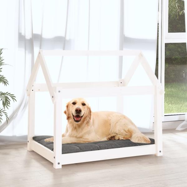 Hundebett Weiß 81x60x70 cm Massivholz Kiefer
