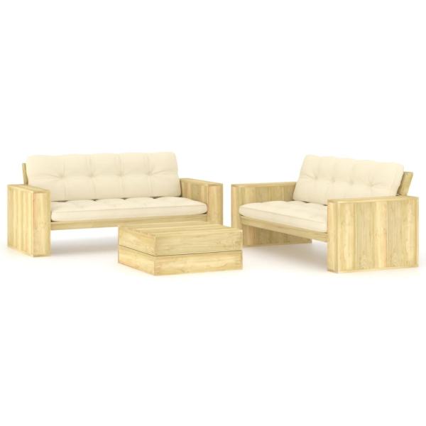 ARDEBO.de - 3-tlg. Garten-Lounge-Set mit Kissen Kiefernholz Imprägniert