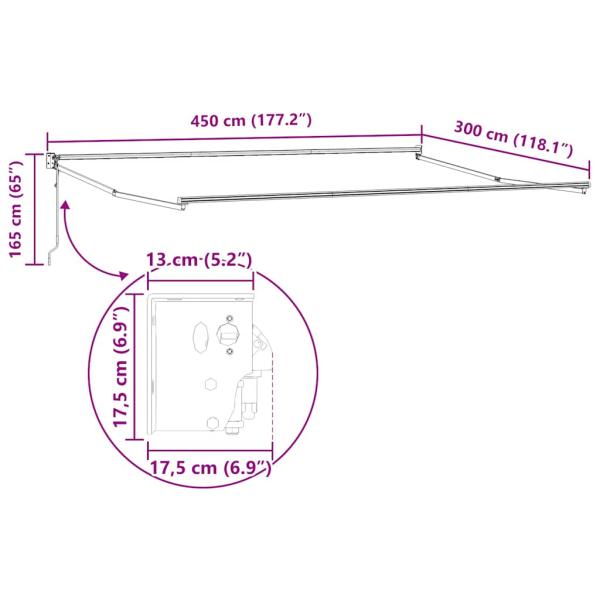 ARDEBO.de - Markise Einziehbar Anthrazit und Weiß 4,5x3 m Stoff & Aluminium