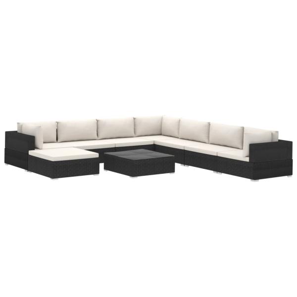 9-tlg. Garten-Lounge-Set mit Auflagen Poly Rattan Schwarz