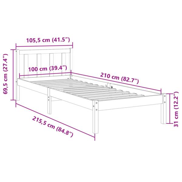 Massivholzbett Extra Lang ohne Matratze Weiß 100x210 Kieferholz