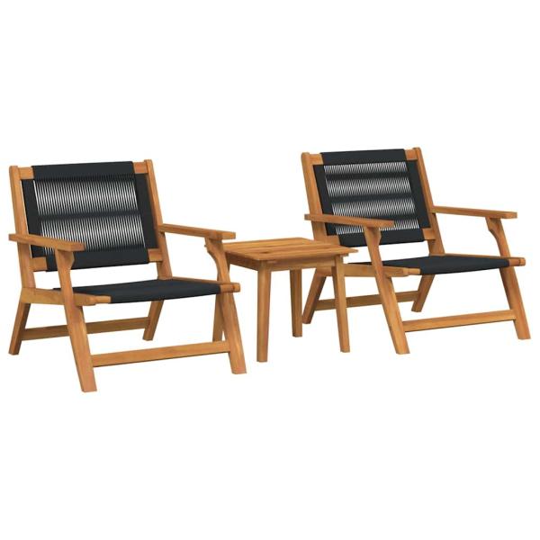 Gartenstühle mit Tisch 3er Set Schwarz Akazienholz