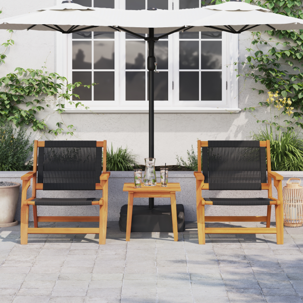 Gartenstühle mit Tisch 3er Set Schwarz Akazienholz