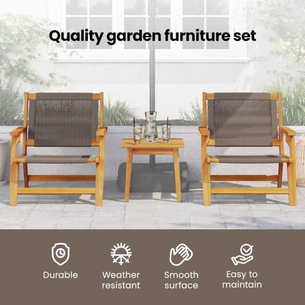 Gartenstühle mit Tisch 3er Set Grau Akazienholz