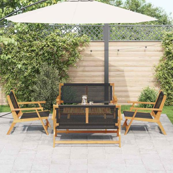 Gartenset mit 5 Stühlen und Tisch in Schwarz aus massivem Akazienholz