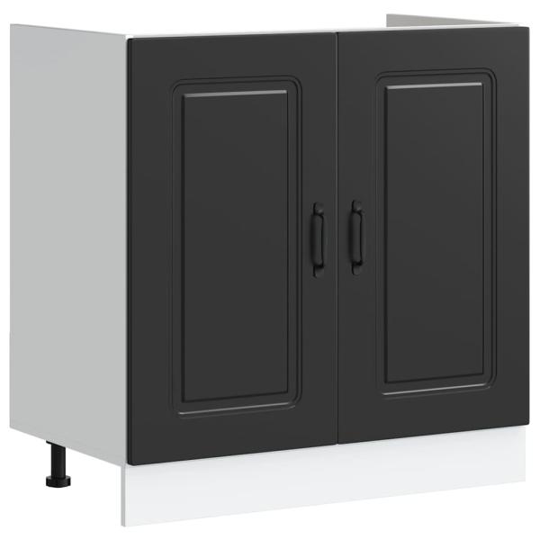 Küchen Schrank 'Kalmar' mit Doppelbecken Schwarz Holzwerkstoff