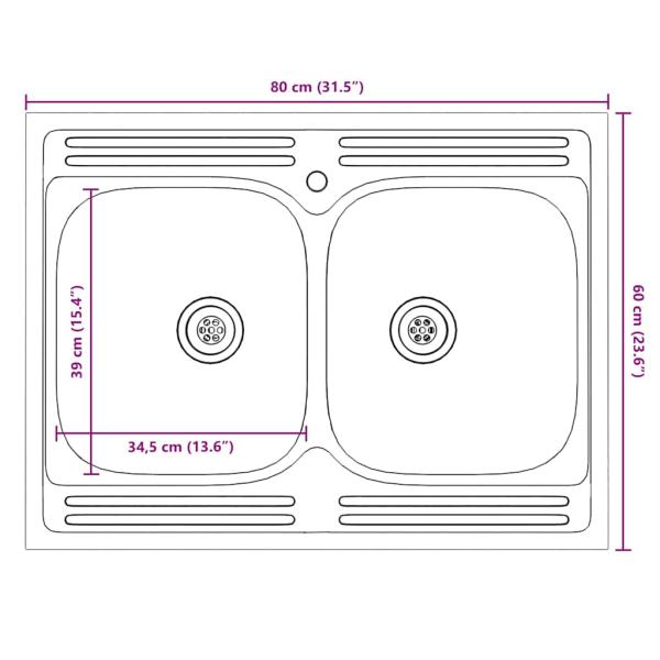 Küchenschrank ""Kalmar"" mit Doppelwaschbecken Sonoma Eiche aus Holzwerkstoff