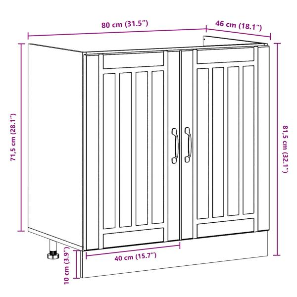 Küchenregal 'Lucca' mit doppeltem Waschbecken aus schwarzem Holzwerkstoff
