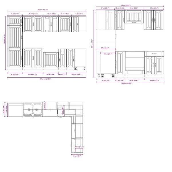 Küchenregal ""Lucca"" mit Doppelbecken in Rauch-Eiche, Holzwerkstoff