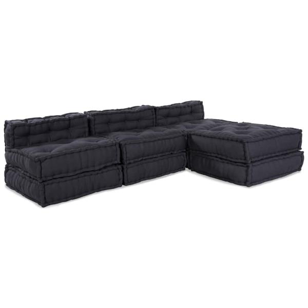 ARDEBO.de - Modular Pouffes 4er Set in Anthrazit aus Stoff