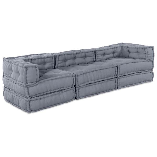 ARDEBO.de - 3-Sitzer Modular Pouffe Sofa Umwandelbar Graues Gewebe
