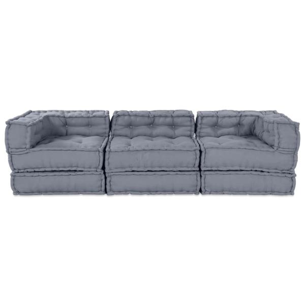 3-Sitzer Modular Pouffe Sofa Umwandelbar Graues Gewebe