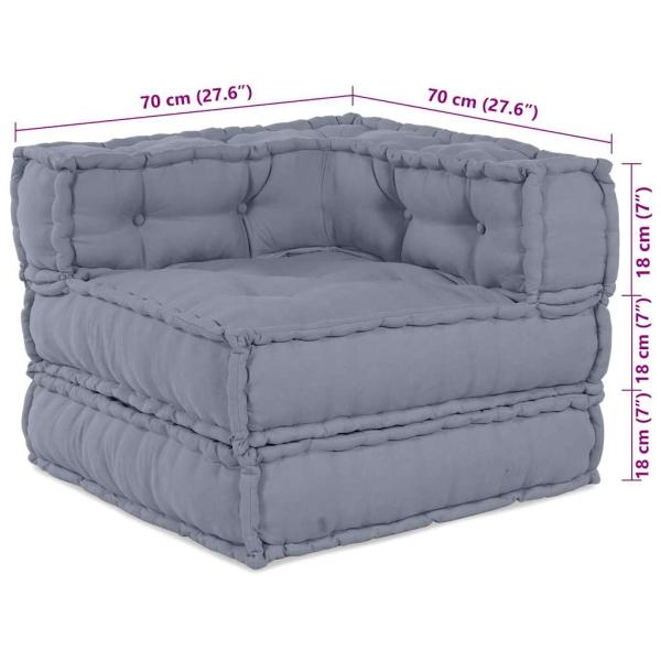3-Sitzer Modular Pouffe Sofa Umwandelbar Graues Gewebe