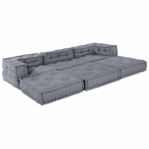 3-Sitzer Modular Pouffe Sofa Umwandelbar Graues Gewebe