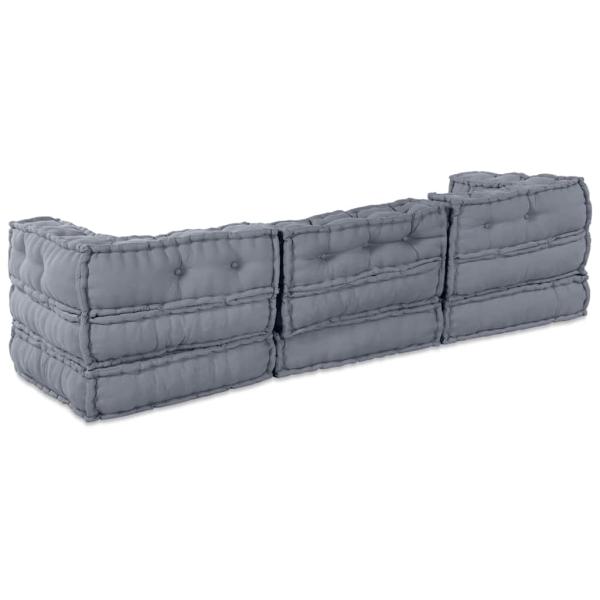 3-Sitzer Modular Pouffe Sofa Umwandelbar Graues Gewebe