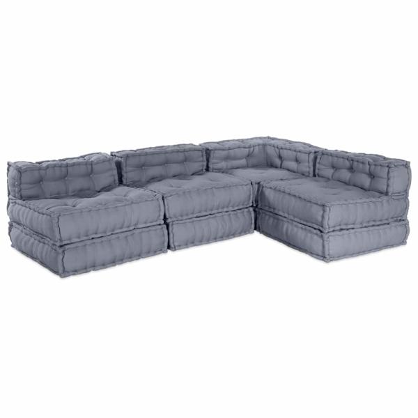 ARDEBO.de - 4-Sitzer Modular Pouffe Sofa Umwandelbar Graue Stoff