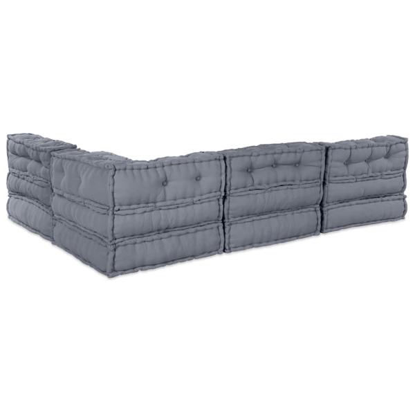 4-Sitzer Modular Pouffe Sofa Umwandelbar Graue Stoff