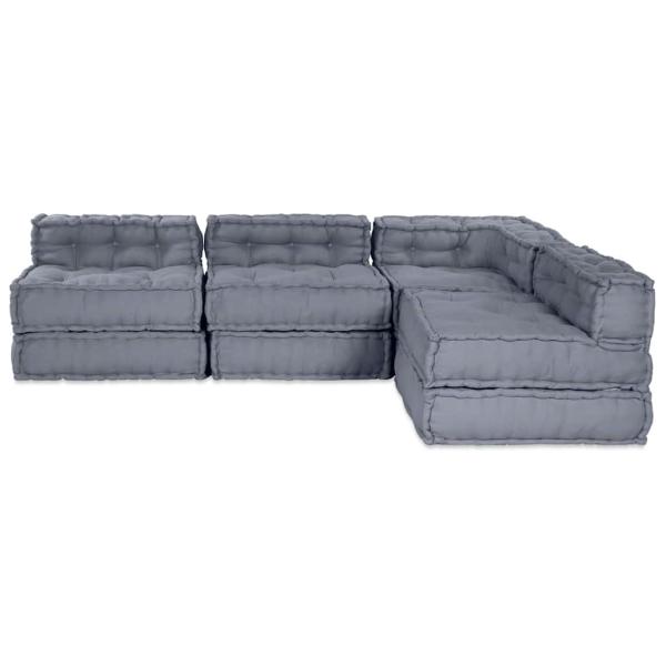 4-Sitzer Modular Pouffe Sofa Umwandelbar Graue Stoff