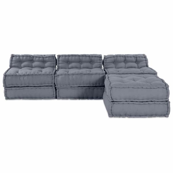 4-Sitzer Modularer Pouffe Sofa Umwandelbar Graue Stoff