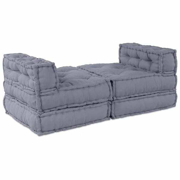 4-Sitzer Modularer Pouffe Sofa Umwandelbar Graue Stoff