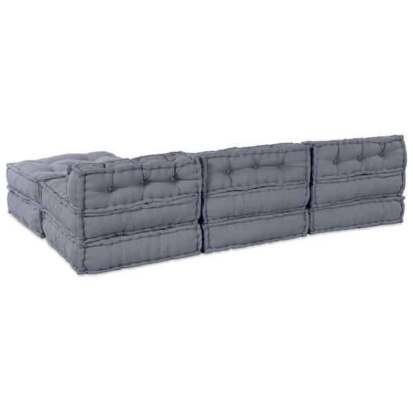 4-Sitzer Modularer Pouffe Sofa Umwandelbar Graue Stoff