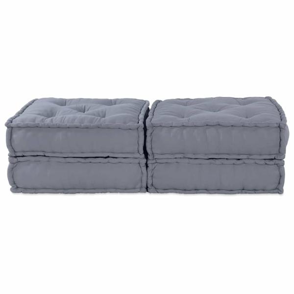 2-Sitzer Modular Pouffe Sofa Umwandelbar Graues Gewebe