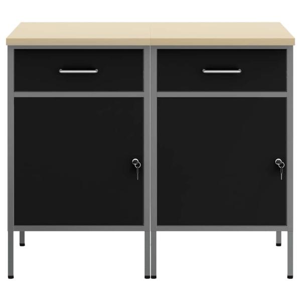 Werkbank 2 Teile Schwarz und Grau Ingenieurholz und Stahl