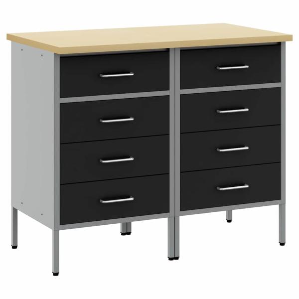 Werkbank 2er Set Schwarz und Grau aus Holzwerkstoff und Stahl