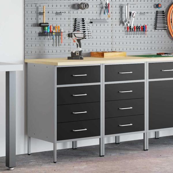 Werkbank 2er Set Schwarz und Grau aus Holzwerkstoff und Stahl