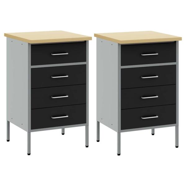 Werkbank 2er Set Schwarz und Grau aus Holzwerkstoff und Stahl
