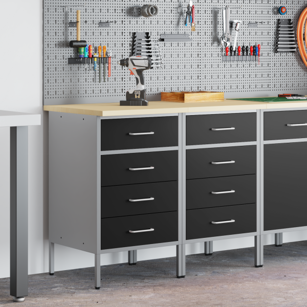 Werkbank mit Schubladen 2 pcs Schwarz und Grau 100 x 55 x 85 cm