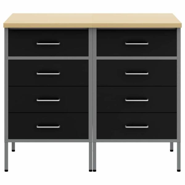 Werkbank 2er Set Schwarz und Grau aus Holzwerkstoff und Stahl