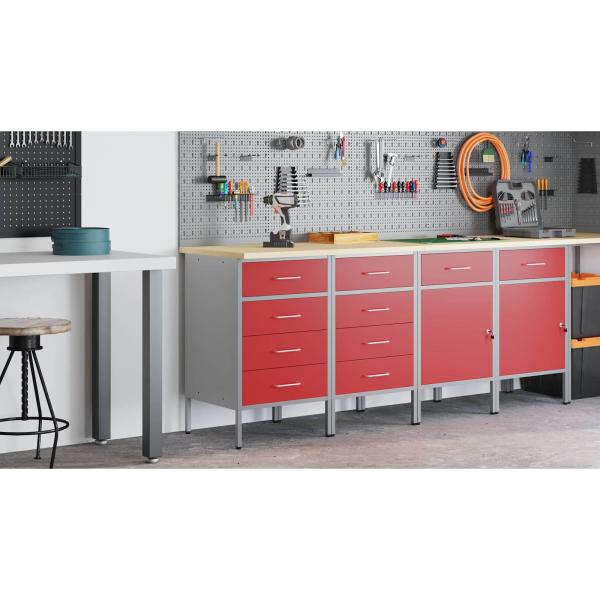 Werkbank mit Schubladen 2 pcs Rot und Grau 100 x 55 x 85 cm