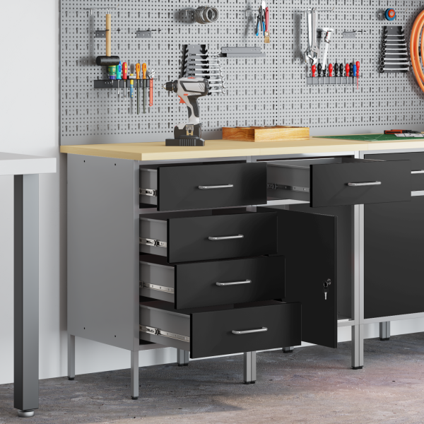 Werkbank mit Schubladen 2 pcs Schwarz und Grau 100 x 55 x 85 cm