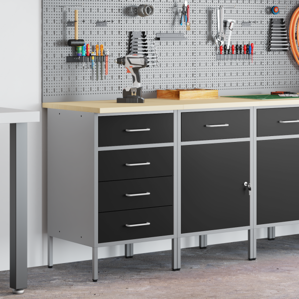 Werkbank mit Schubladen 2 pcs Schwarz und Grau 100 x 55 x 85 cm