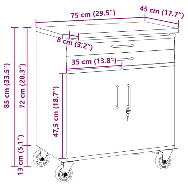 ARDEBO.de - 3-teiliges Werkbank-Set in Schwarz und Grau aus Holzwerkstoff und Stahl