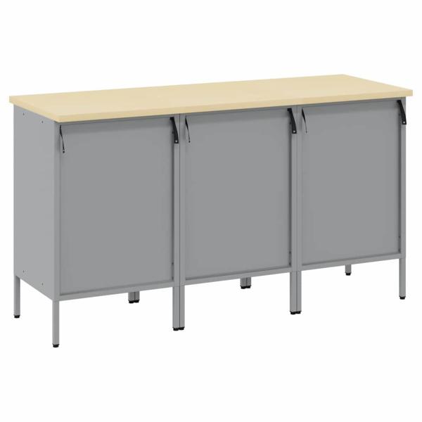 3-teiliges Werkbank-Schrank-Set in Rot und Grau aus Holzwerkstoff und Stahl
