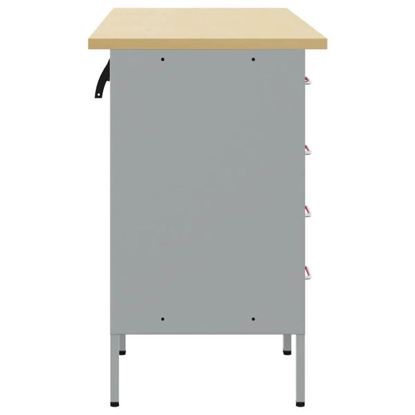 3-teiliges Werkbank-Schrank-Set in Rot und Grau aus Holzwerkstoff und Stahl