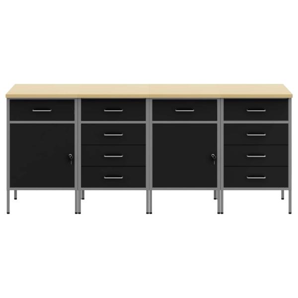 Werkbank mit Speicher 4 Stk. Schwarz und Grau 200 x 55 x 85 cm