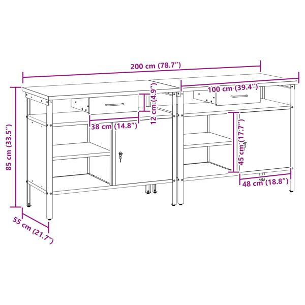 Werkbank-Set mit Schubladen 2 pcs Rot und Grau 200 x 55 x 85 cm