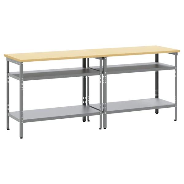 2-teiliges Werkbank-Set in Grau aus Stahl