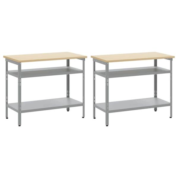 2-teiliges Werkbank-Set in Grau aus Stahl