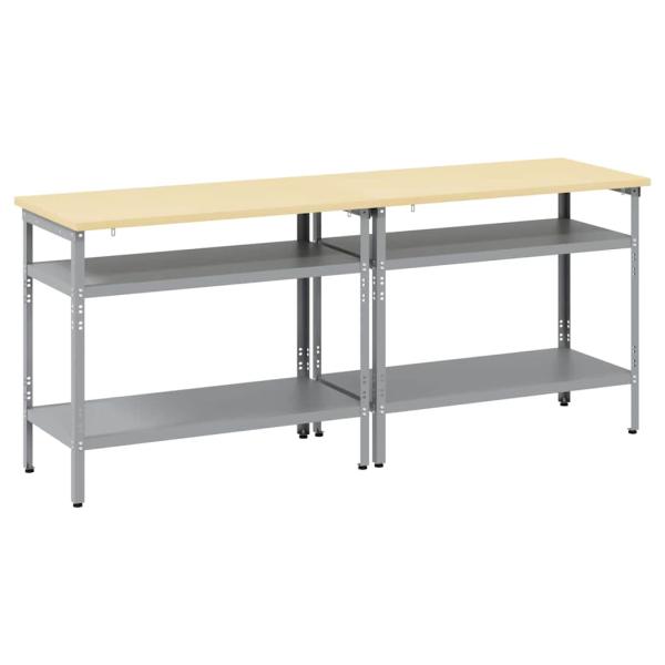 2-teiliges Werkbank-Set in Grau aus Stahl