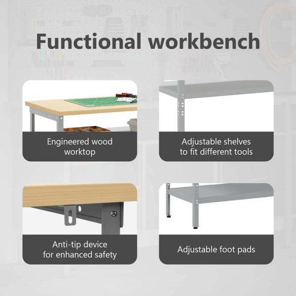 Werkbank-Set mit Regal 2 pcs Beige und Grau 200 x 55 x 85 cm