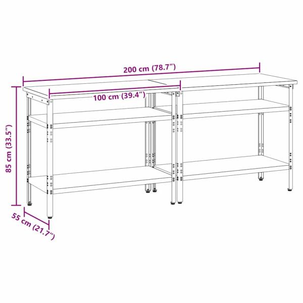 2-teiliges Werkbank-Set in Grau aus Stahl