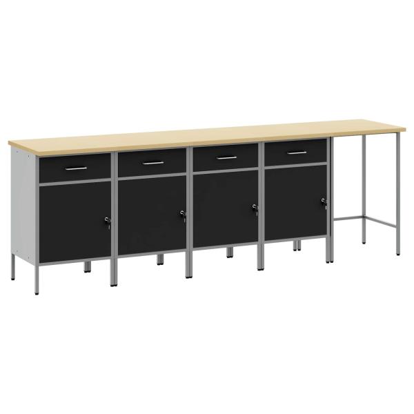 ARDEBO.de - Arbeitsschrankset mit Schubladen 5 Stk. Schwarz und Grau